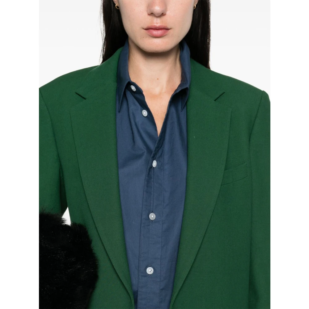 Dries Van Noten Wollen Single-Breasted Jas Green Dames