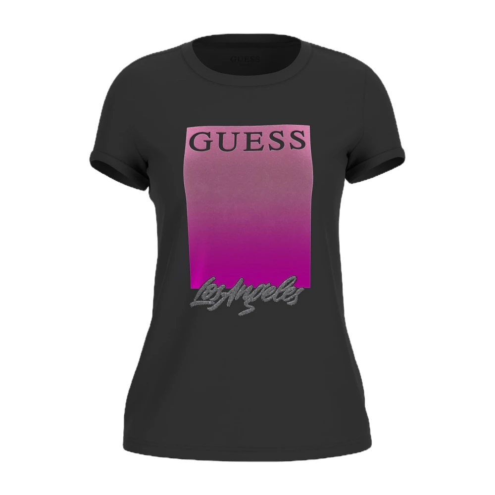 Guess Zwarte katoenen T-shirt met strass detail Black Dames