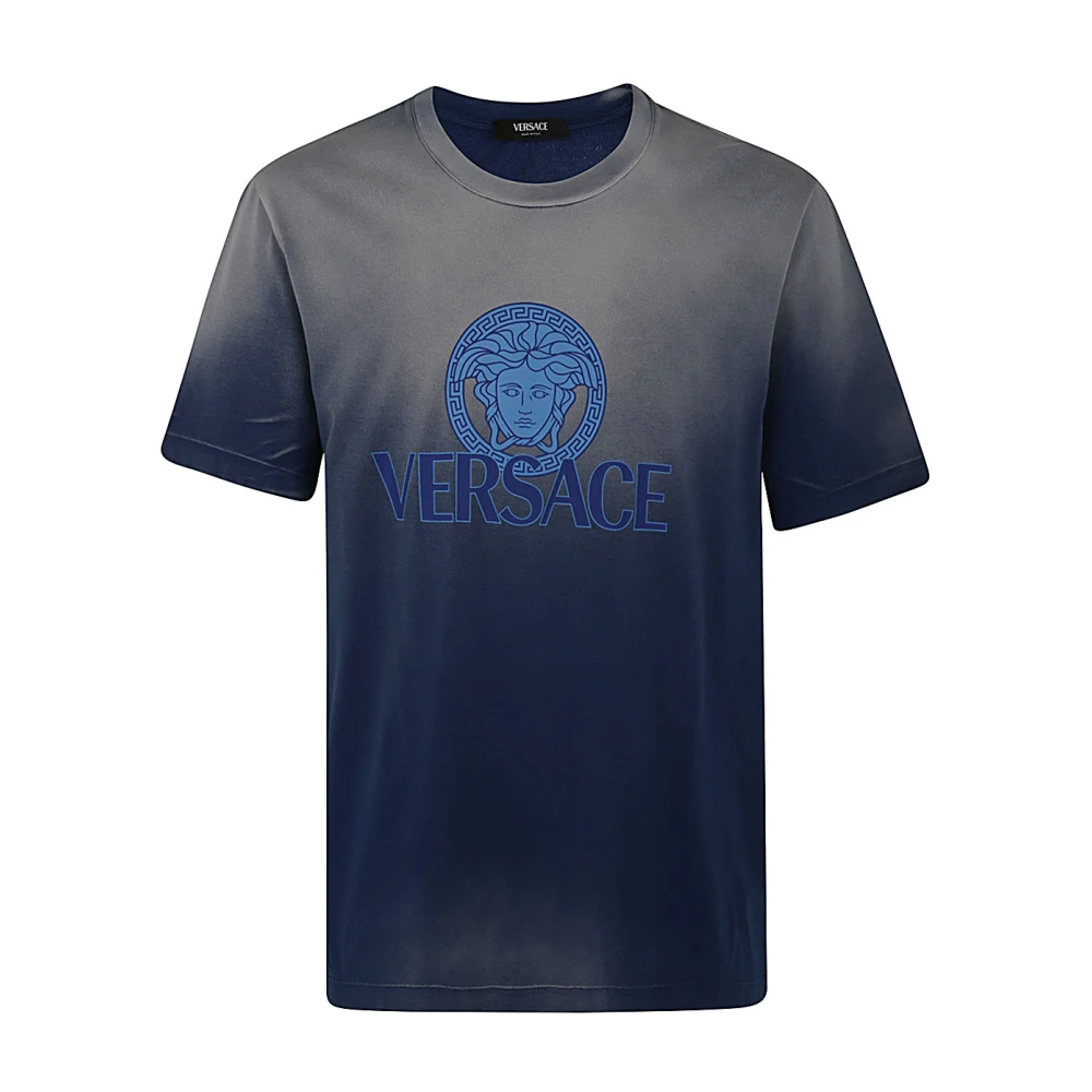 Versace Jersey Fabric Degrade Overdye T-Shirt Blue Heren