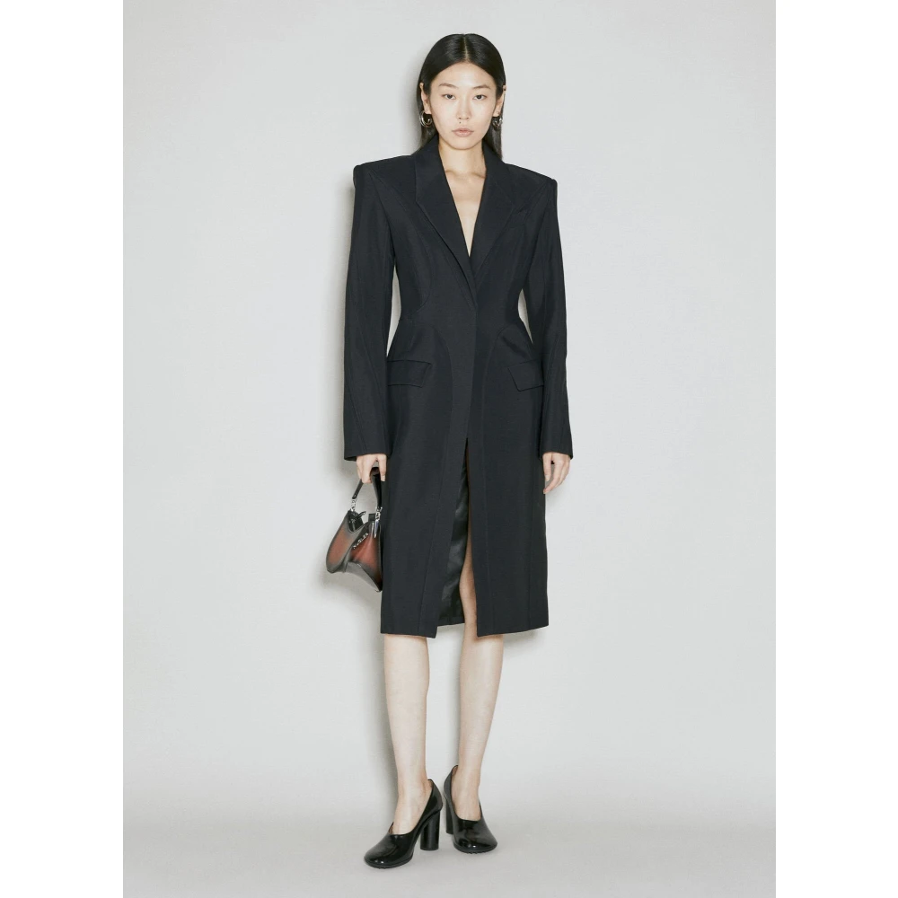 Mugler Elegant Shawl Lapel Structured Coat Black Dames