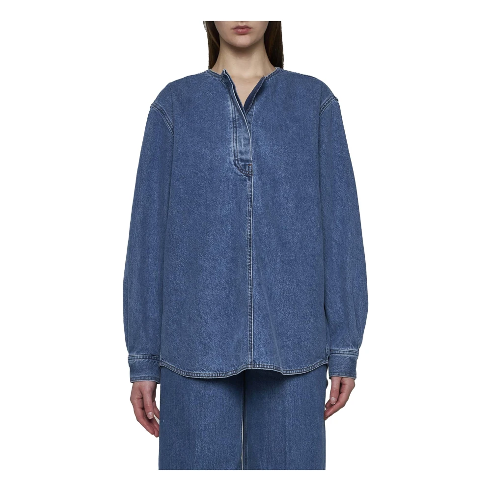 TotêMe Denim Kraagloze Shirt Blue Dames