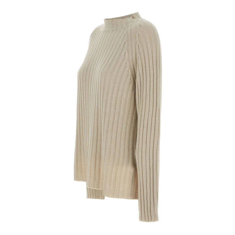 Kaos Beige Wol Kasjmier Trui met Open Rug Beige Dames