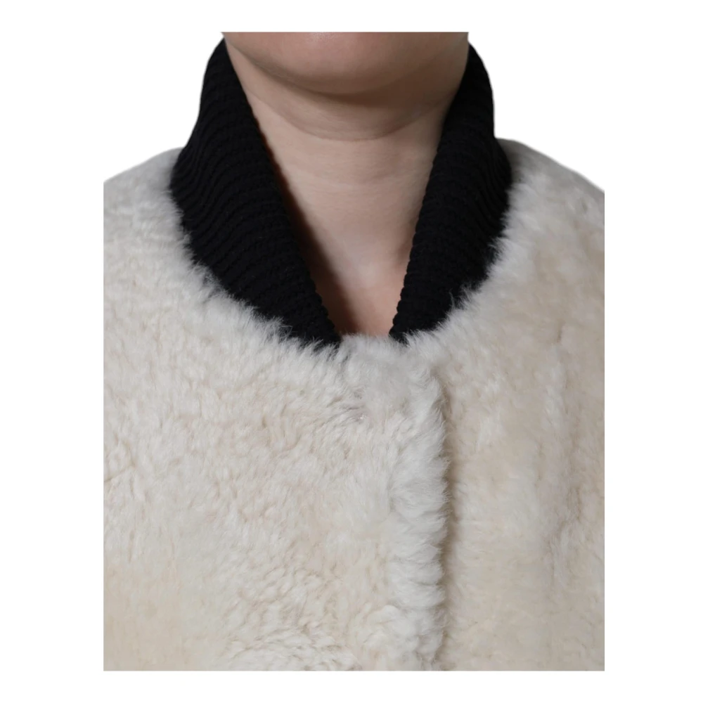 Burberry Shearling Vest Jas met knoopsluiting White Dames