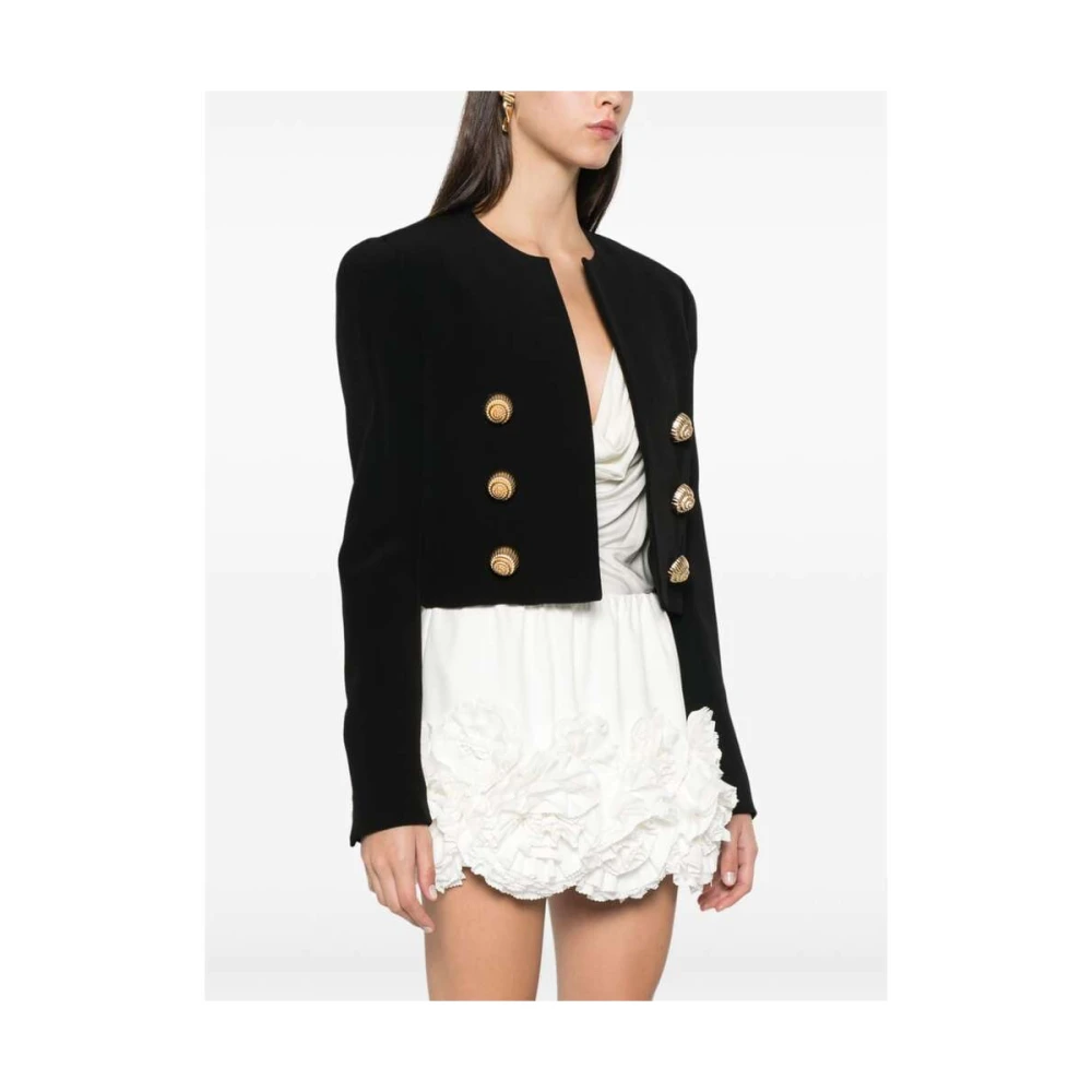 Balmain Zwarte Crepe Textuur Jas Black Dames