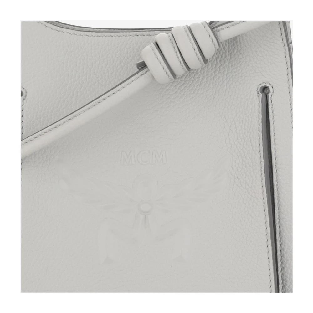 MCM Leren schoudertas met reliëflogo White Dames