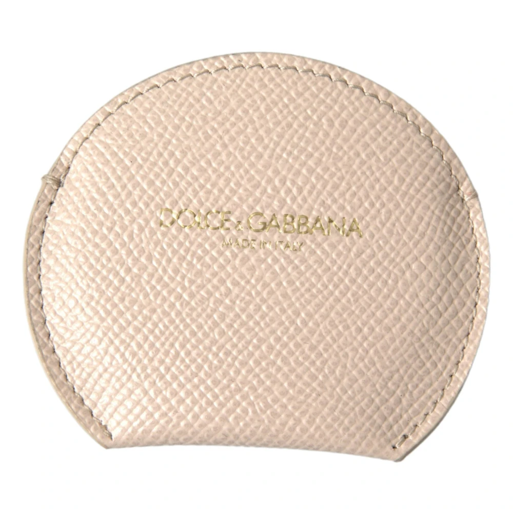 Dolce & Gabbana Women's Beige Leather Round Logo Hand Mirror Holder