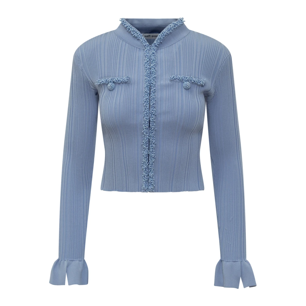 Self Portrait Women's Blue Cardigans, M, Pearl Cardigan