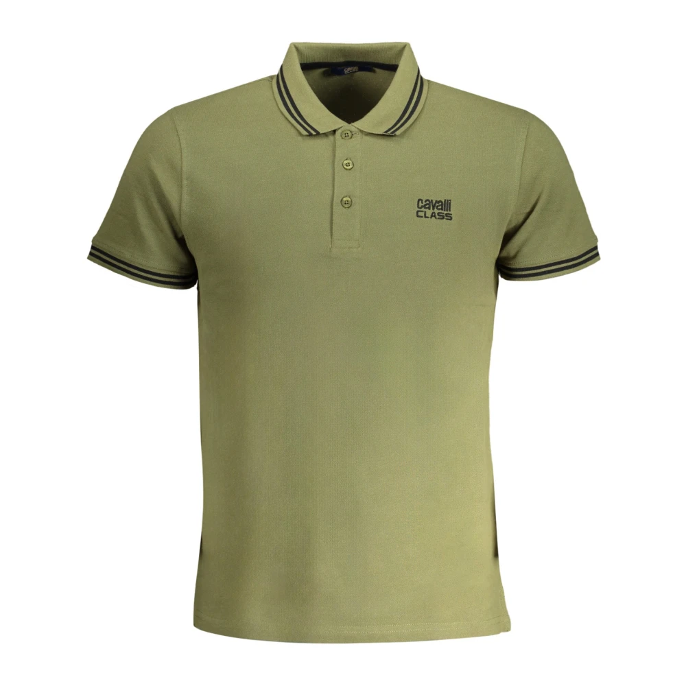 Cavalli Class Groen poloshirt met korte mouwen en borduursel Green Heren
