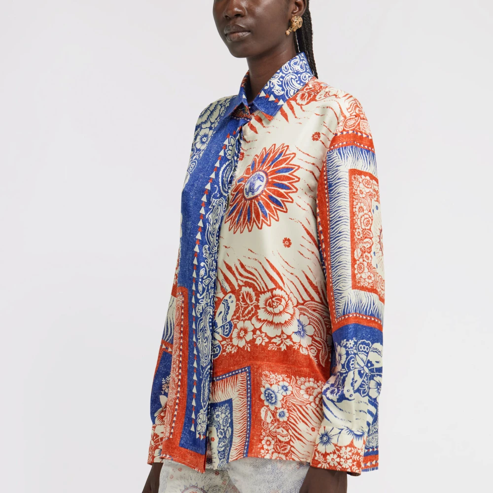 Roberto Cavalli Bohemian Bandana Print Zijden Blouse Multicolor Dames