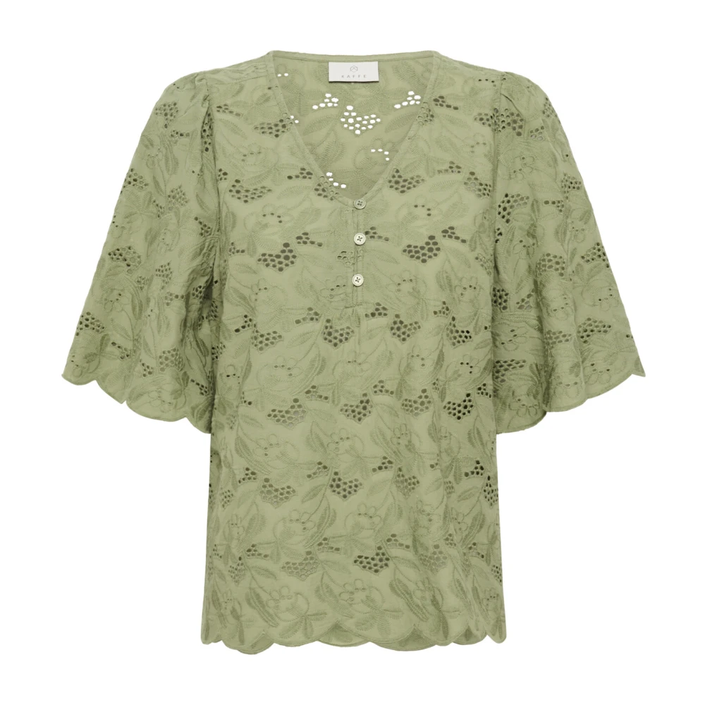Kaffe Elegante Blouse met Borduurwerk Oil Green Dames