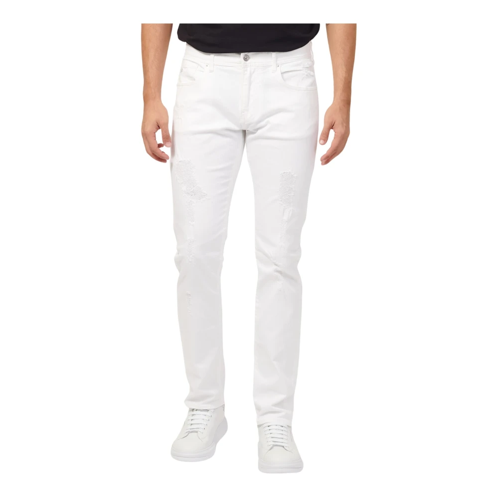Armani Exchange Vita Denim Jeans med Slitna Effekter och Hög Midja White, Herr