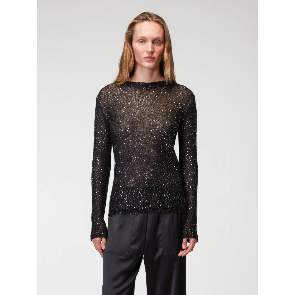 Roberto Collina Sprankelende longsleeve gebreide top Black Dames