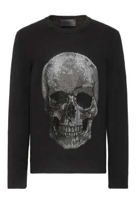 Cashmere Pullover Rund Hals LS Iconic Plein med Kristaller