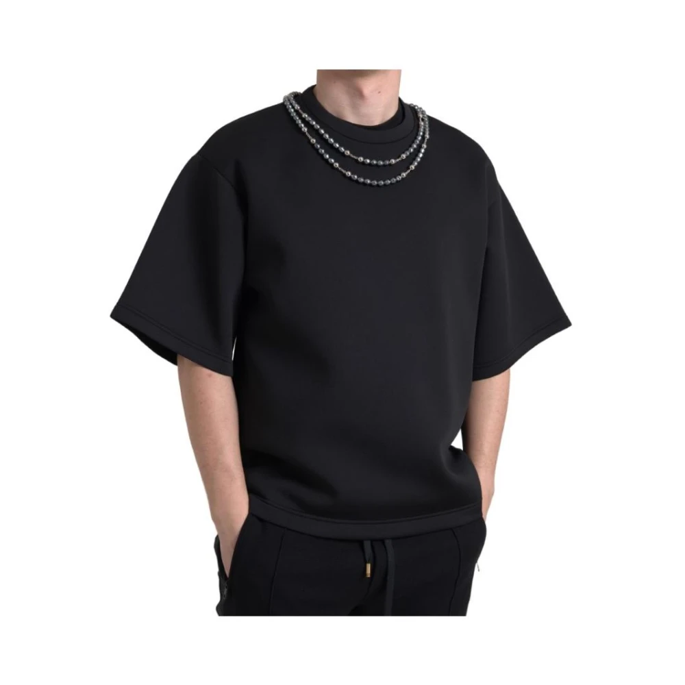 Dolce & Gabbana Uomo Nero - Maglia Nera Con Collana Decorata - Tops - M