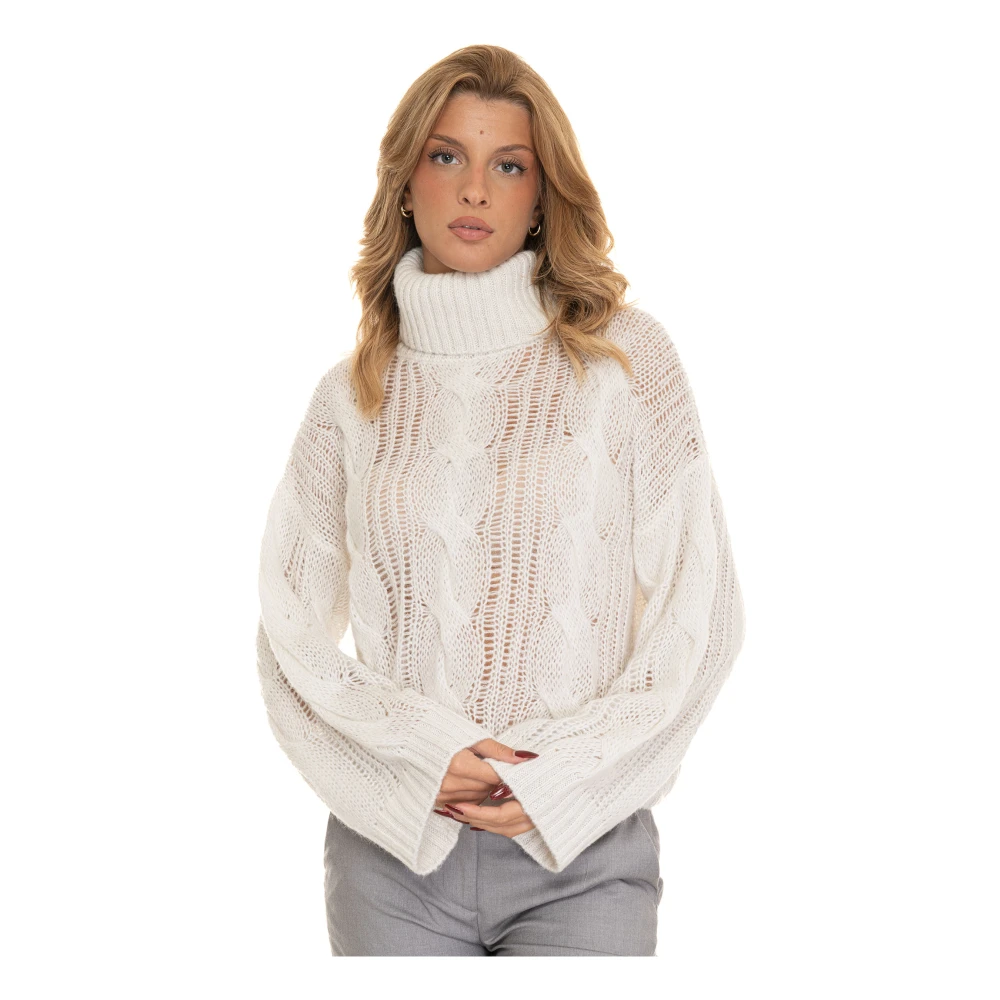 Liu Jo Turtleneck Kabelgebreide Pullover met Lurex White Dames