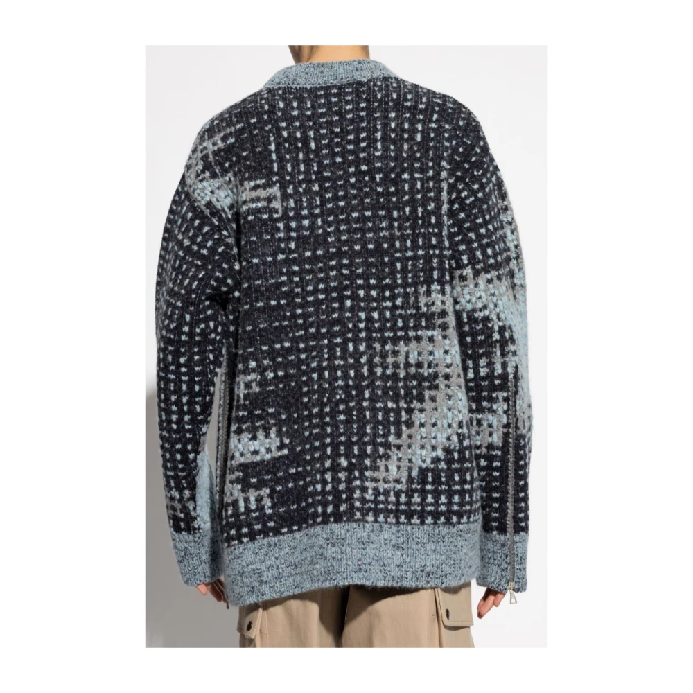 Dries Van Noten Gepixelde Grafische Trui met Zijrits Multicolor Heren