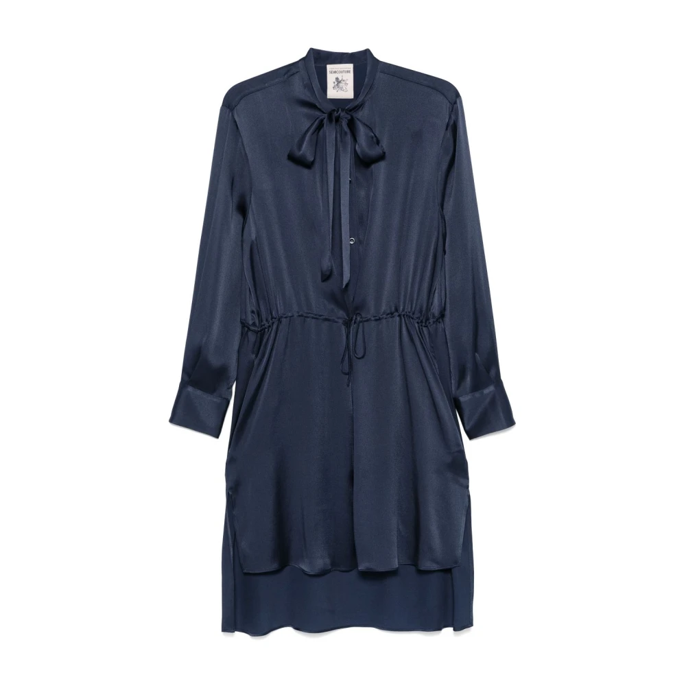 Semicouture Navy Blue Jurk met Trekkoord Taille Blue Dames