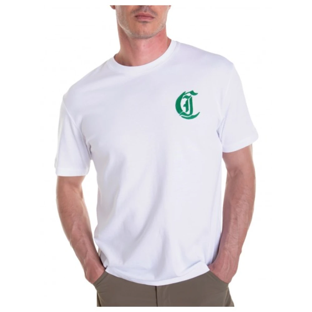 Just Cavalli Fluweel Logo T-shirt Korte mouwen Ruime pasvorm White Heren