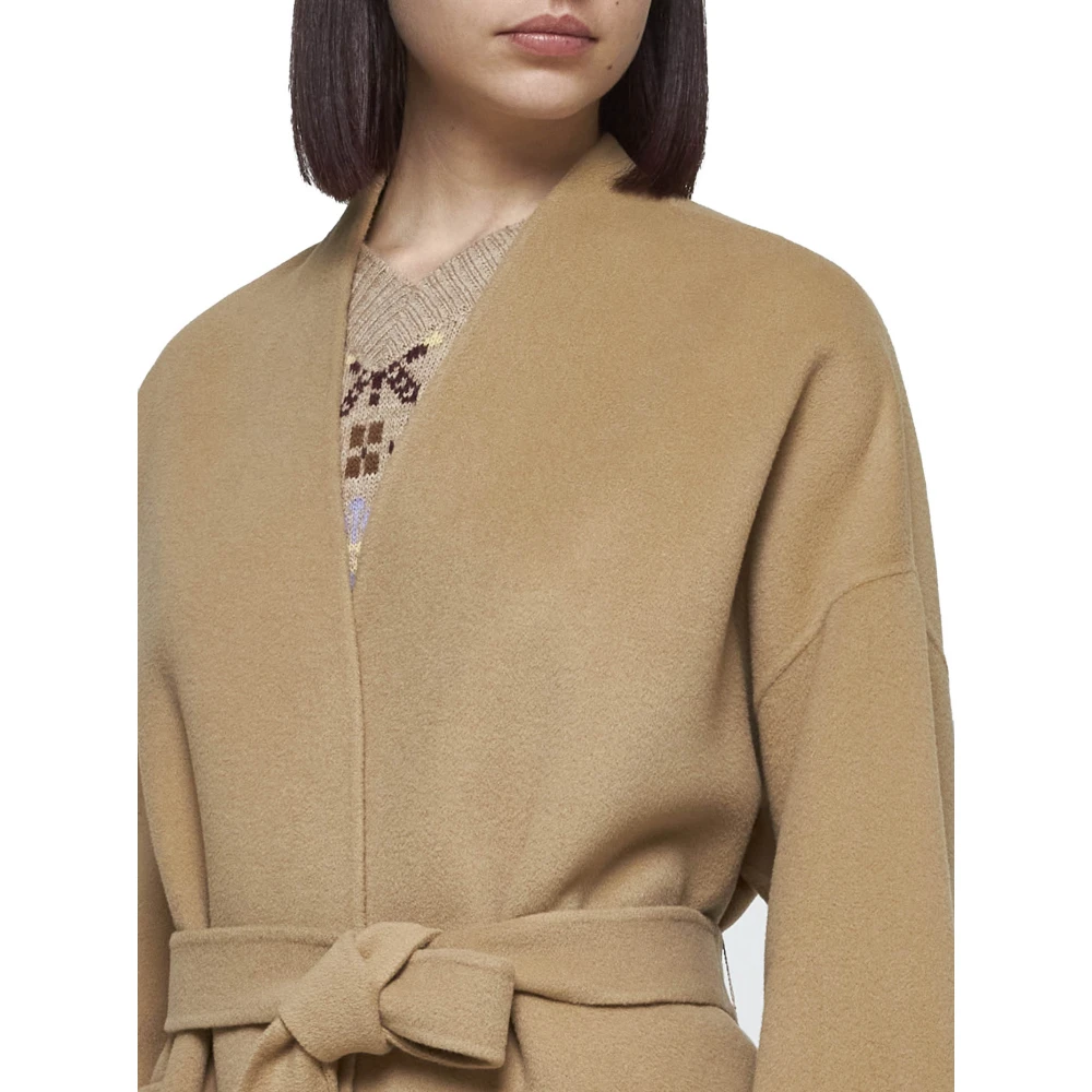 Max Mara Weekend Eris Beige wollen jas met riem Beige Dames
