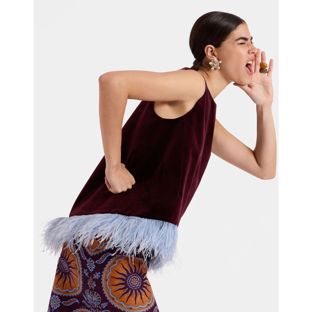 La DoubleJ Jacquard Top met Macrame Tassels Red Dames