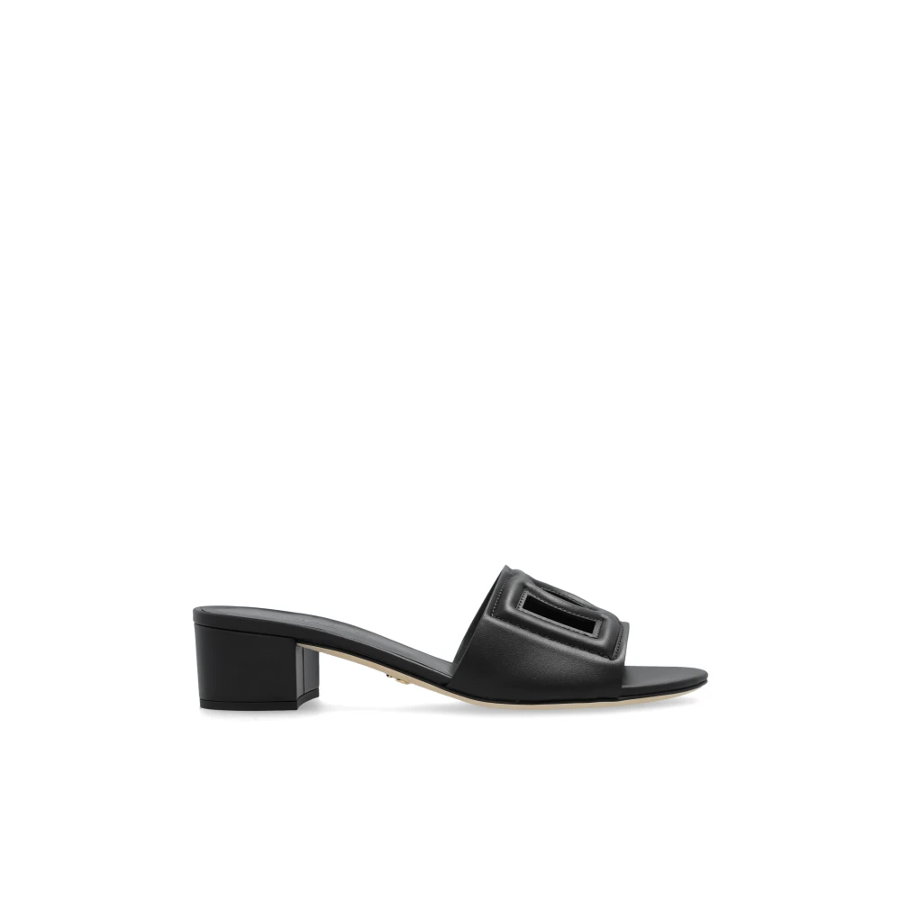 Dolce & Gabbana Women's Black Leather Heeled Slides - Heeled Mules - 7 Uk - Shoes