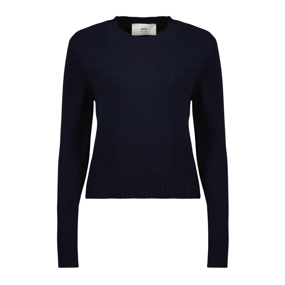 Ami Paris Blauwe Wol-Kasjmier Trui met Monogram Blue Dames
