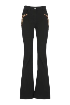 Svarta bomullsjeans med broderade blommor
