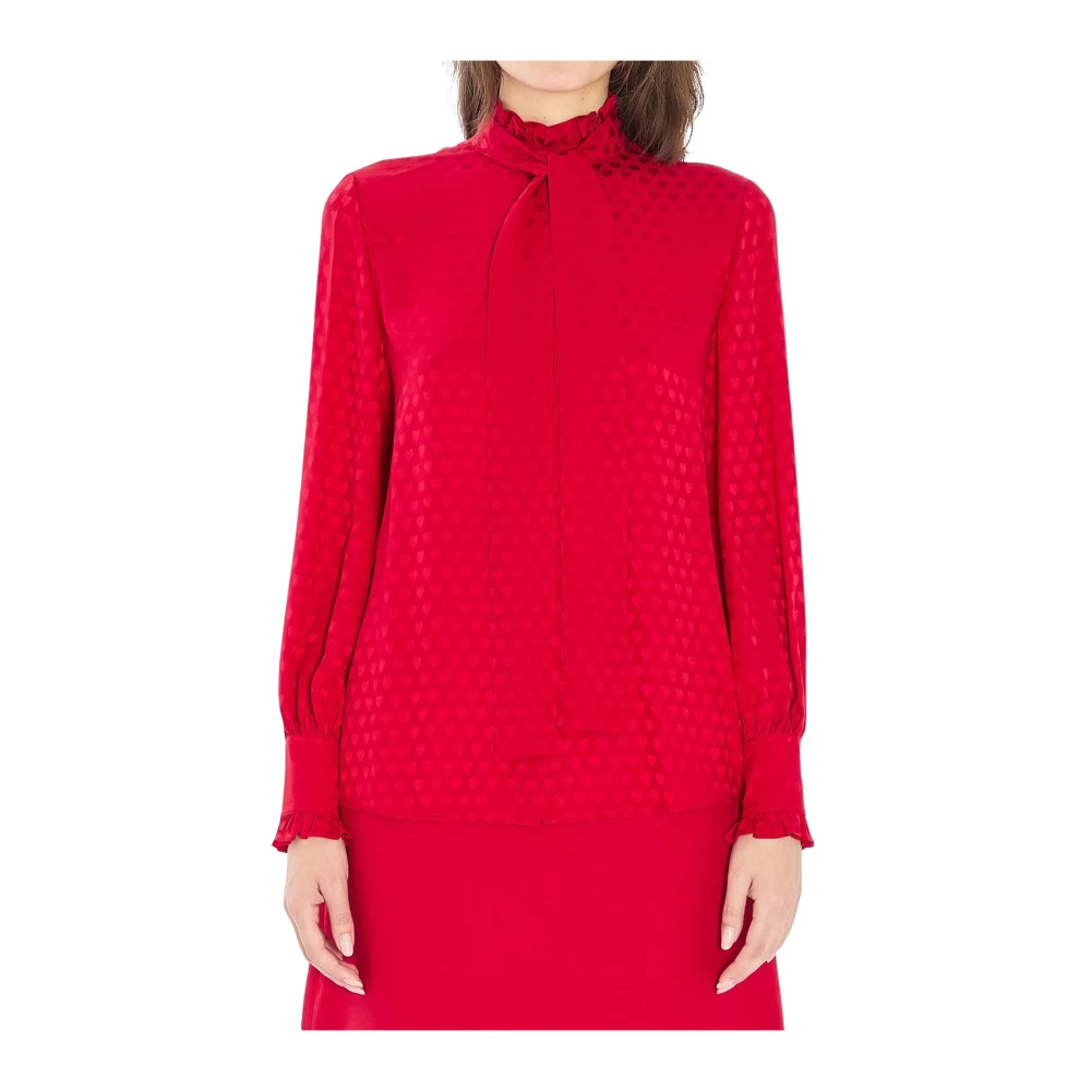 Valentino Garavani Vrouw Rood Jacquard Hart Lange Mouw Blouse