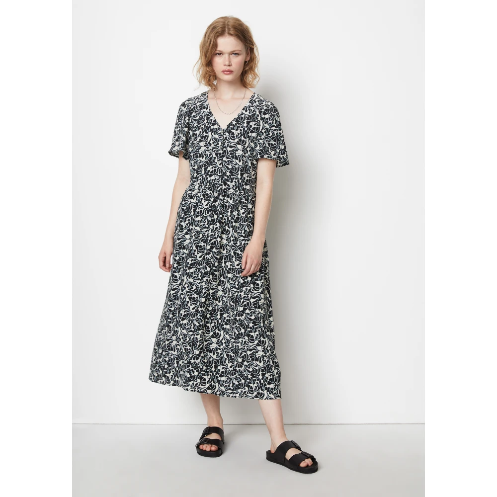 Marc O'Polo Jurk met elastische taille en uitlopende rok Black Dames