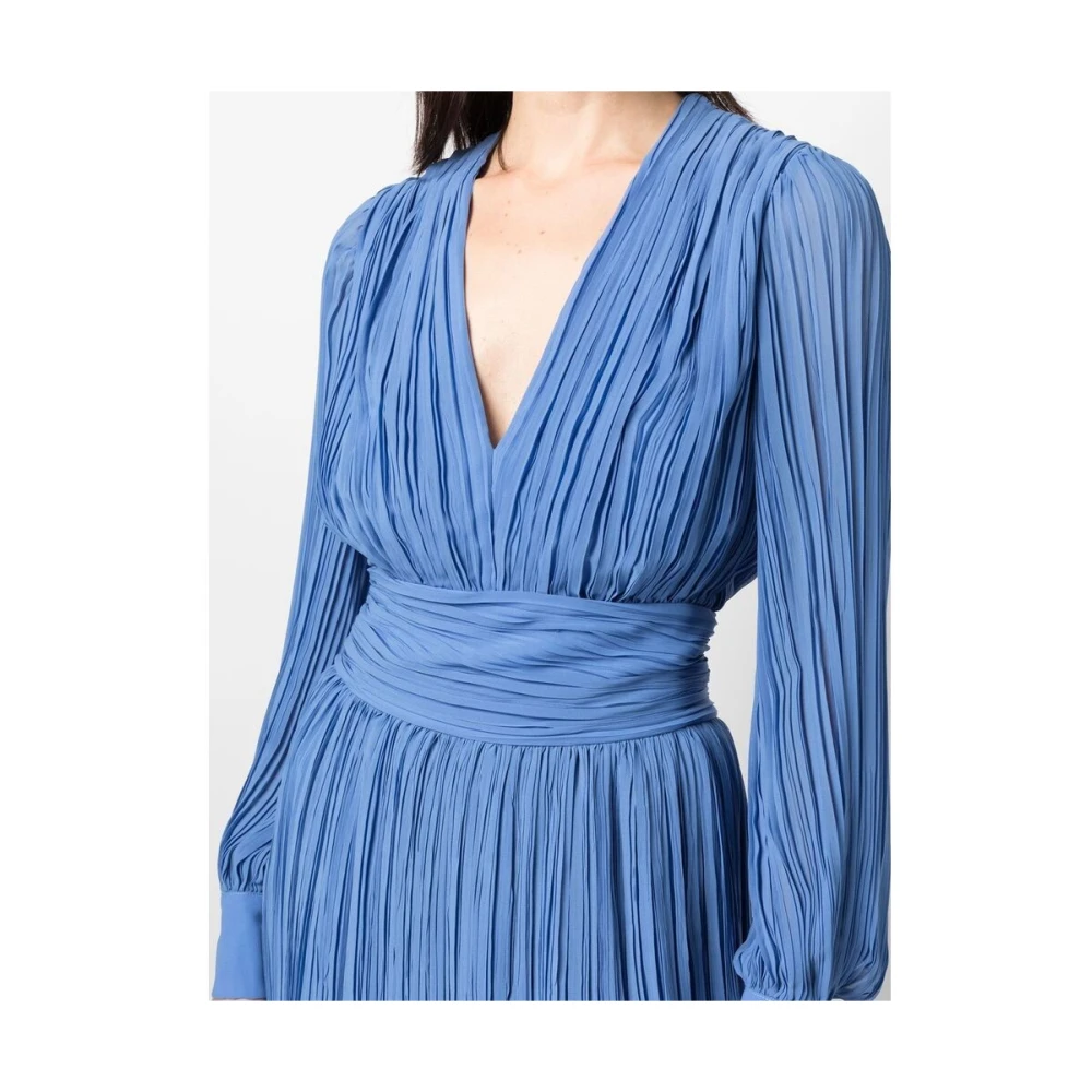 Rochas Blauwe Plissé Midi Jurk Blue Dames