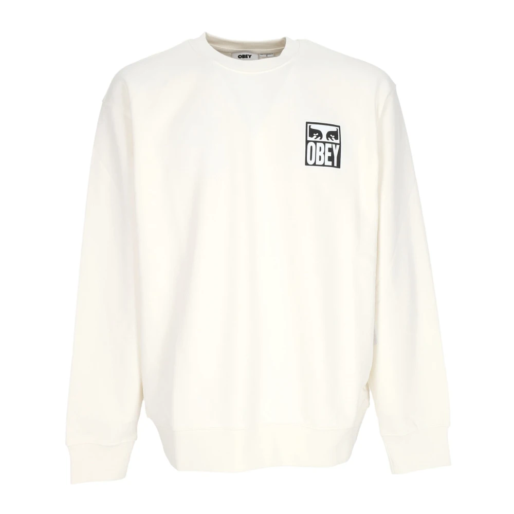 Obey Men's Beige Iconic Crewneck Sweatshirt Lightweight French Terry