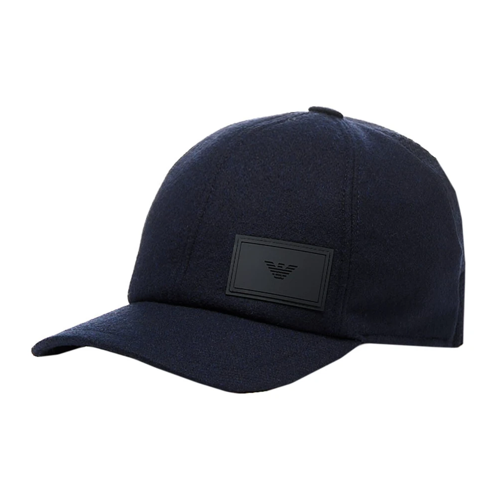 Emporio Armani Donkerblauwe wollen baseballpet met gebreide achterkant Blue Unisex