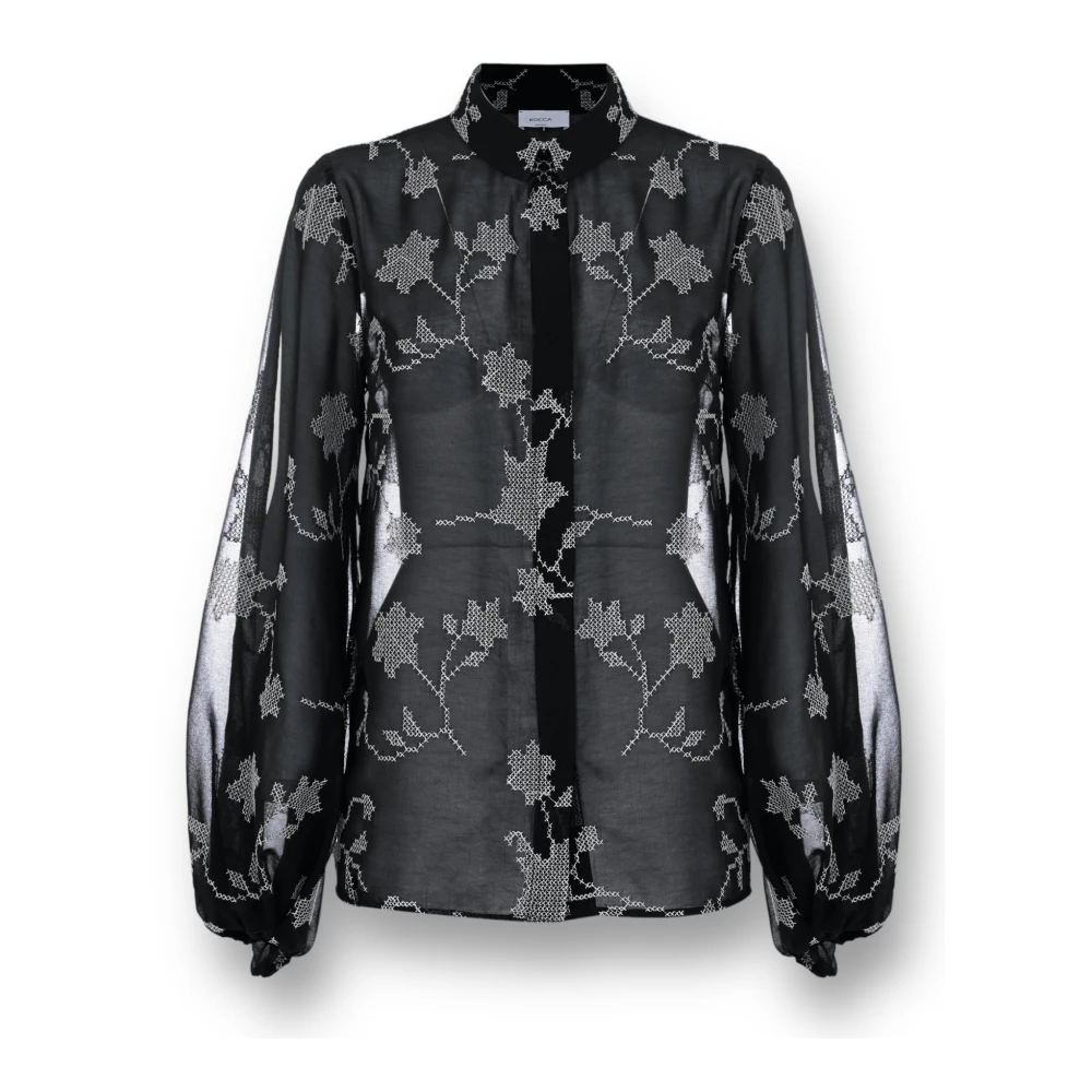 Kocca Elegante Bloemenshirt met Transparante Details Black Dames