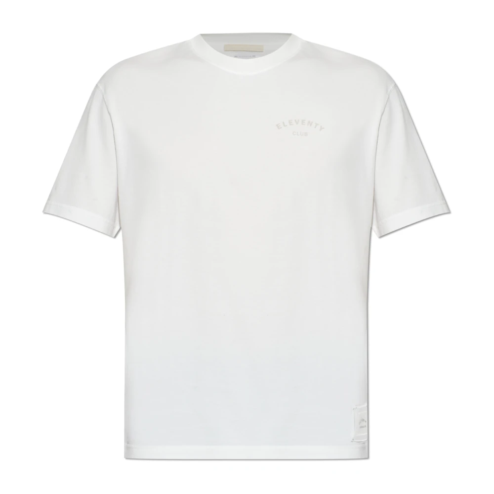Eleventy Mannelijk Wit Tops Heren, L, Katoen, T-Shirt Met Logo-Opdruk