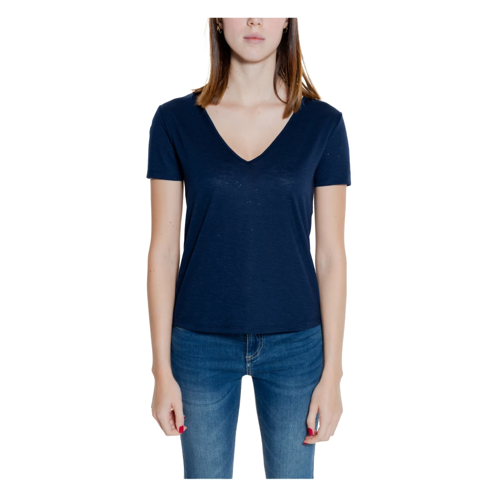 Jacqueline de Yong Glitter V-Neck T-shirt Vår/Sommar Kollektion Blue, Dam