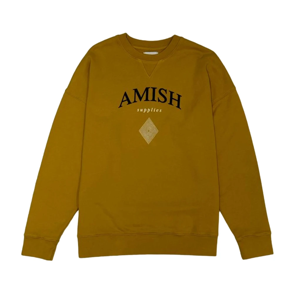 Amish Gele Crew Over Katoenen Sweatshirt Yellow Heren