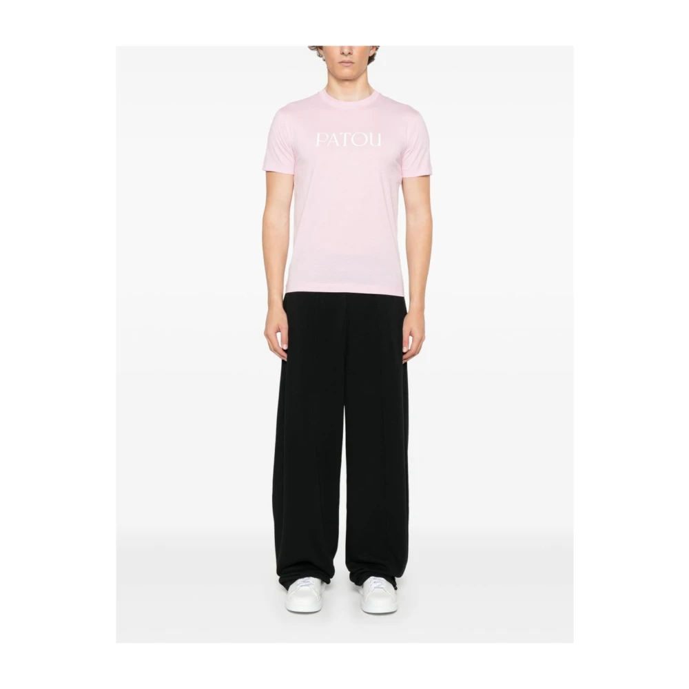 Patou Roze Logo Print Crew Neck T-shirt Pink Dames