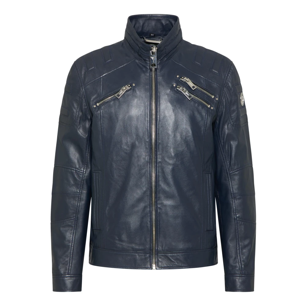 Carlo Colucci Men's Blue Joker Biker Style Leather Jacket
