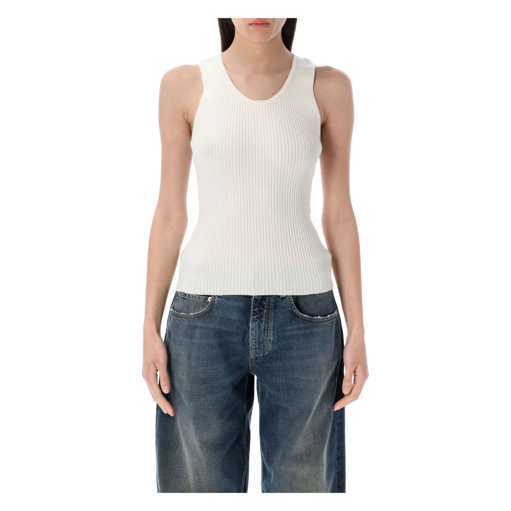 Balenciaga Women's White Rib-Knit Tank Top - Sleeveless Tops - Xs - Tops