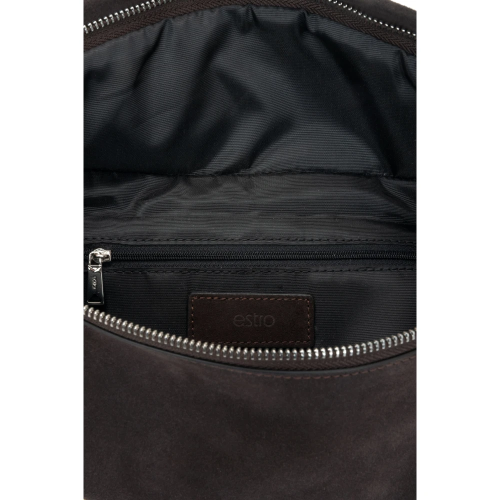 Estro Donkerbruine Fanny Pack voor heren gemaakt van natuurlijk velours Brown Heren