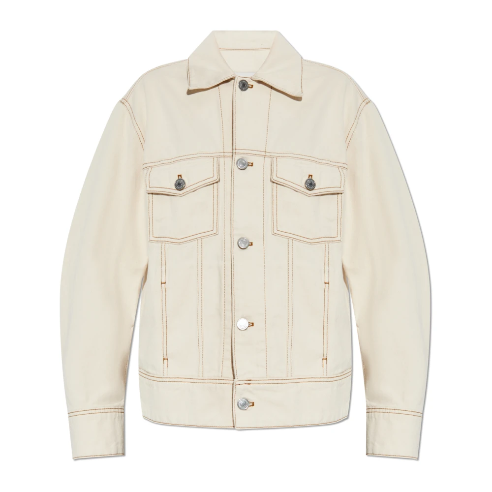 Ami Paris Beige Jeansjacka Med Logotyp