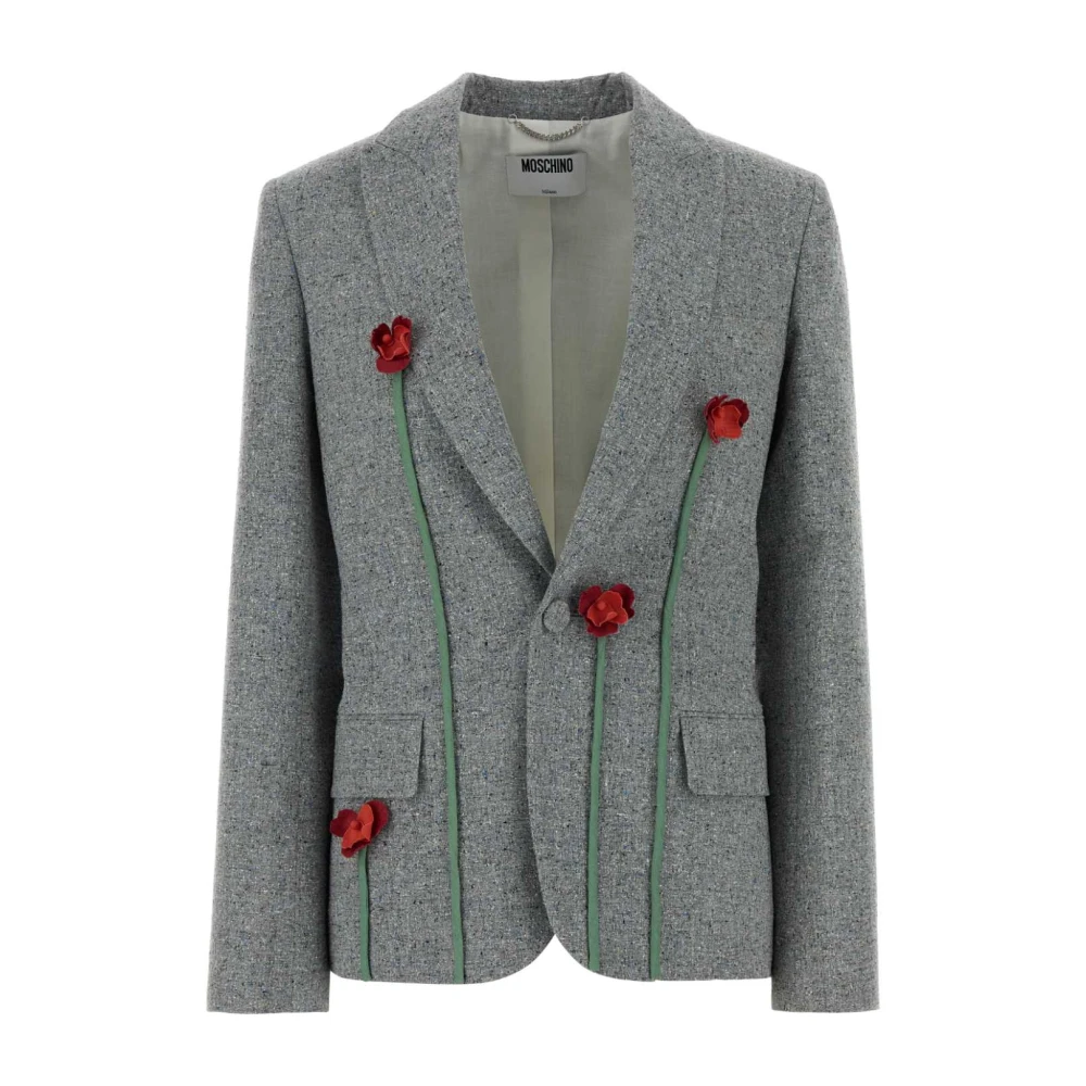 Moschino Women's Gray Blazers, M, Embroidered Tweed Jacket
