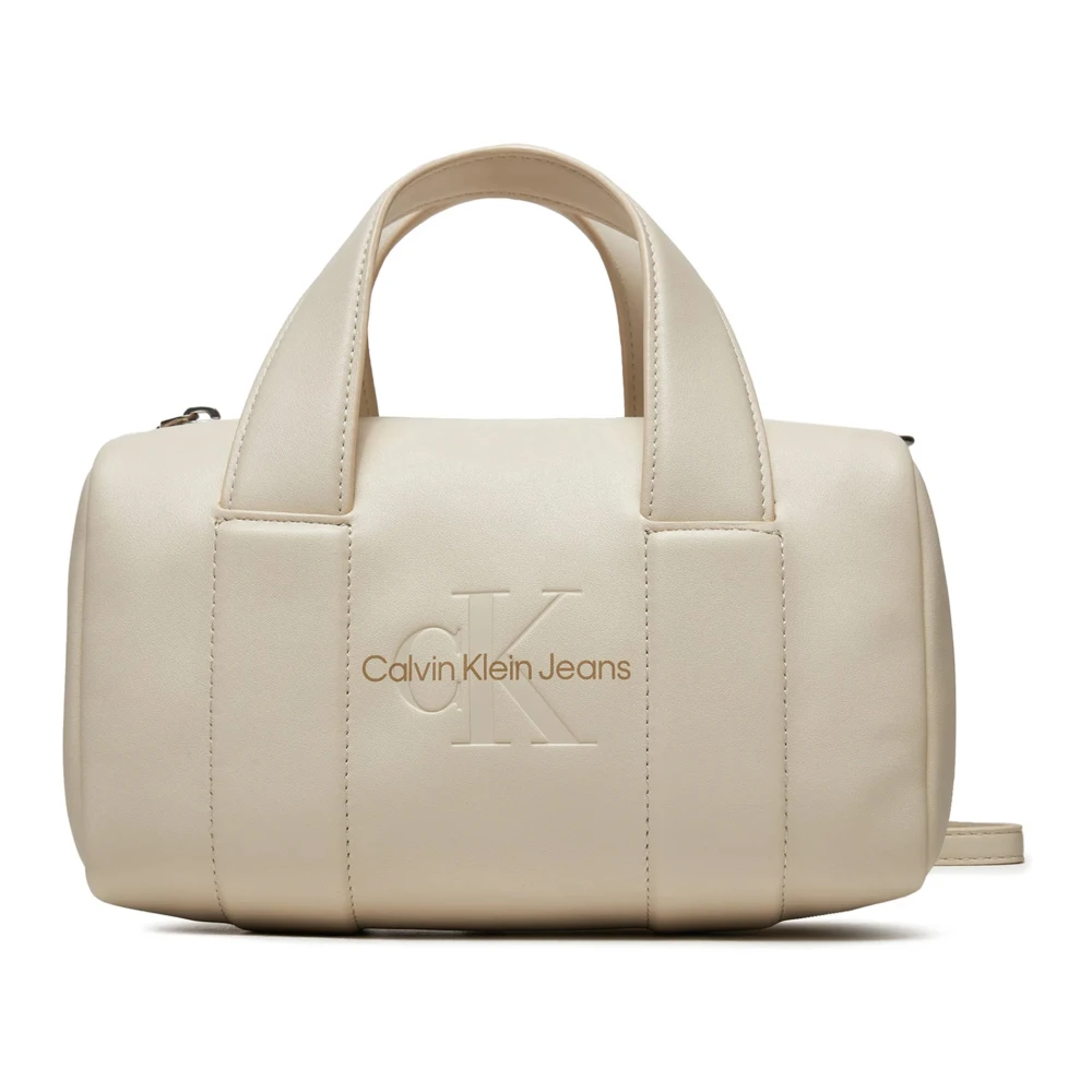 Calvin Klein Jeans Vierkante Barrel Tas Herfst Winter Collectie Beige Dames
