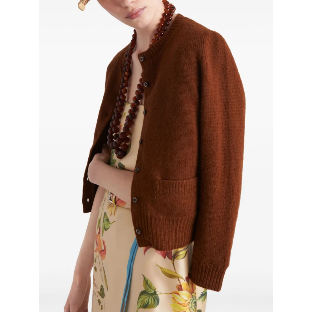 Prada Bruine Gebreide Kleding Driehoek Logo Vest Brown Dames