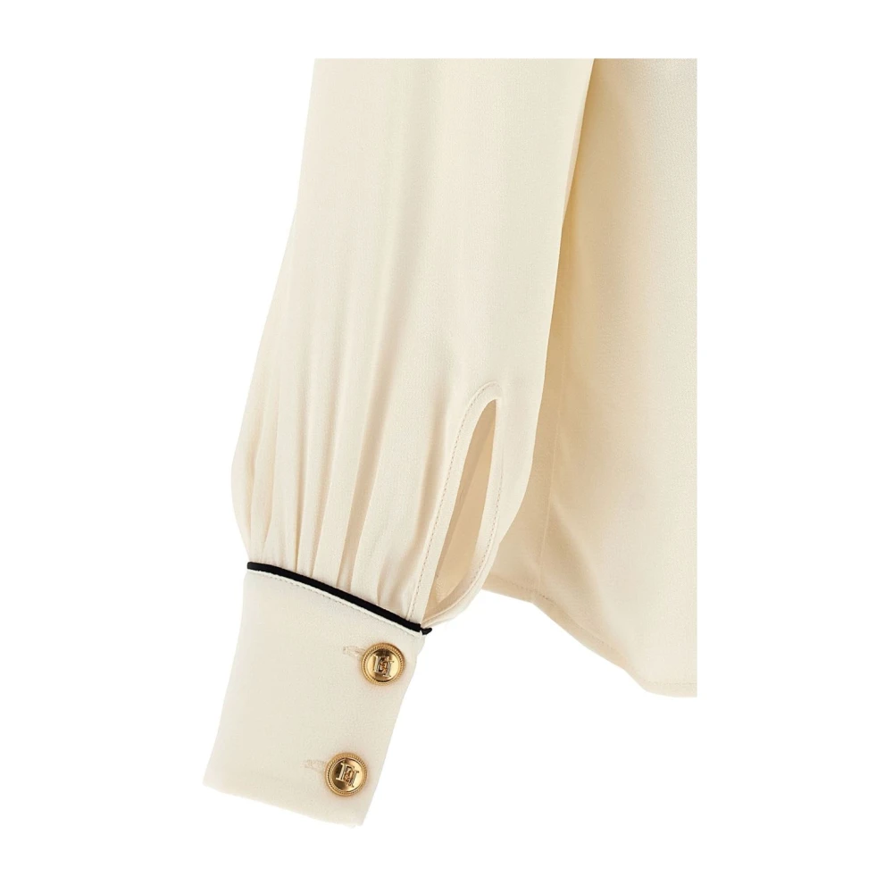 Elisabetta Franchi Witte V-hals shirt met bies Beige Dames