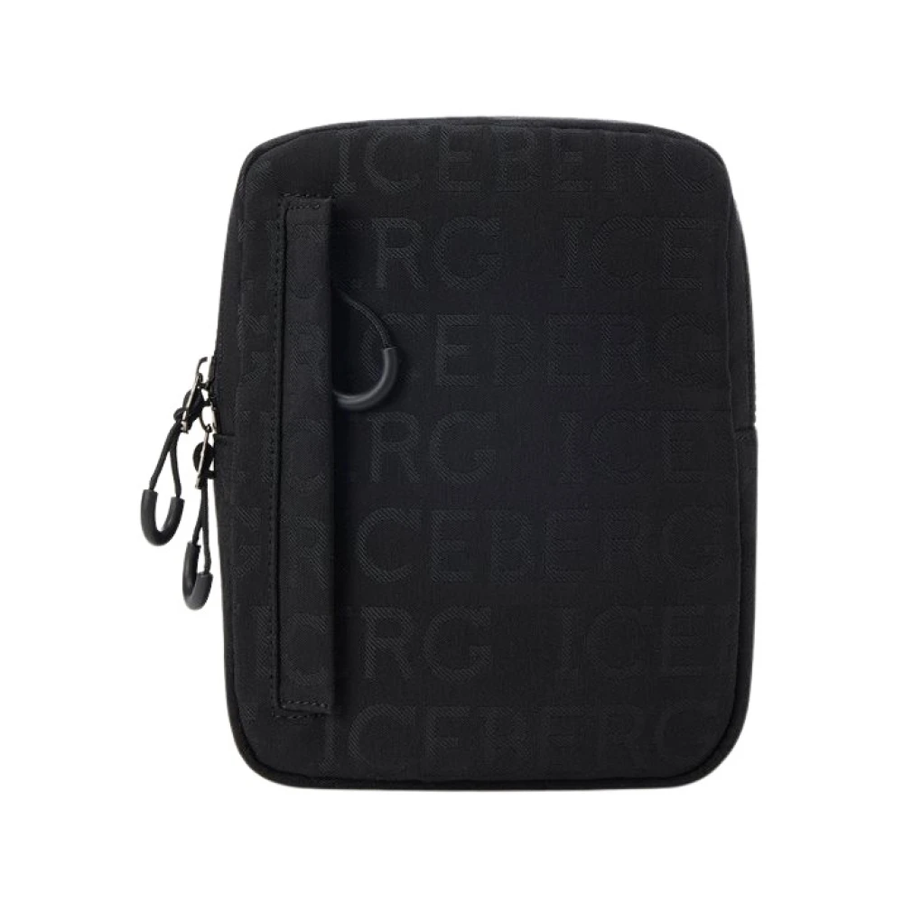 Iceberg Nylon schoudertas met allover logo Black Heren
