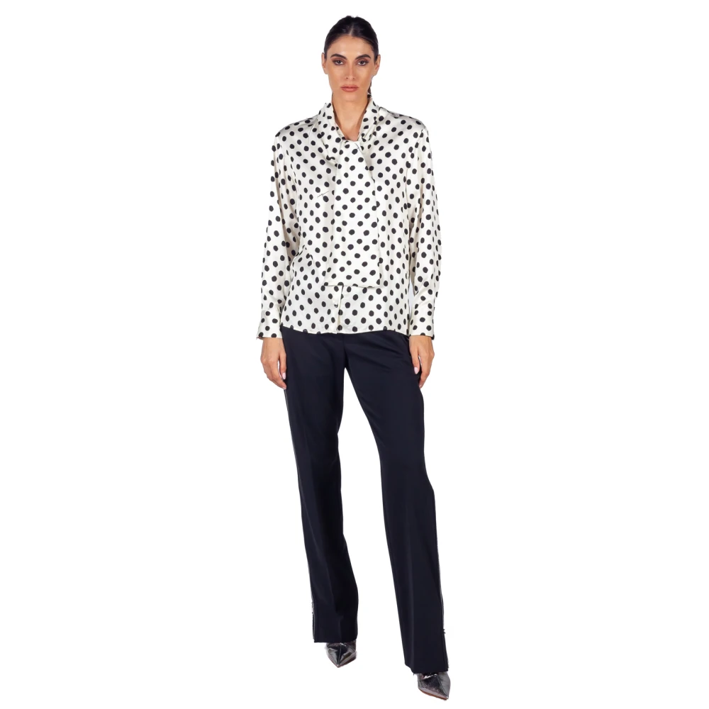 Msgm Satin overhemd met polka dot sjaalkraag Beige Dames