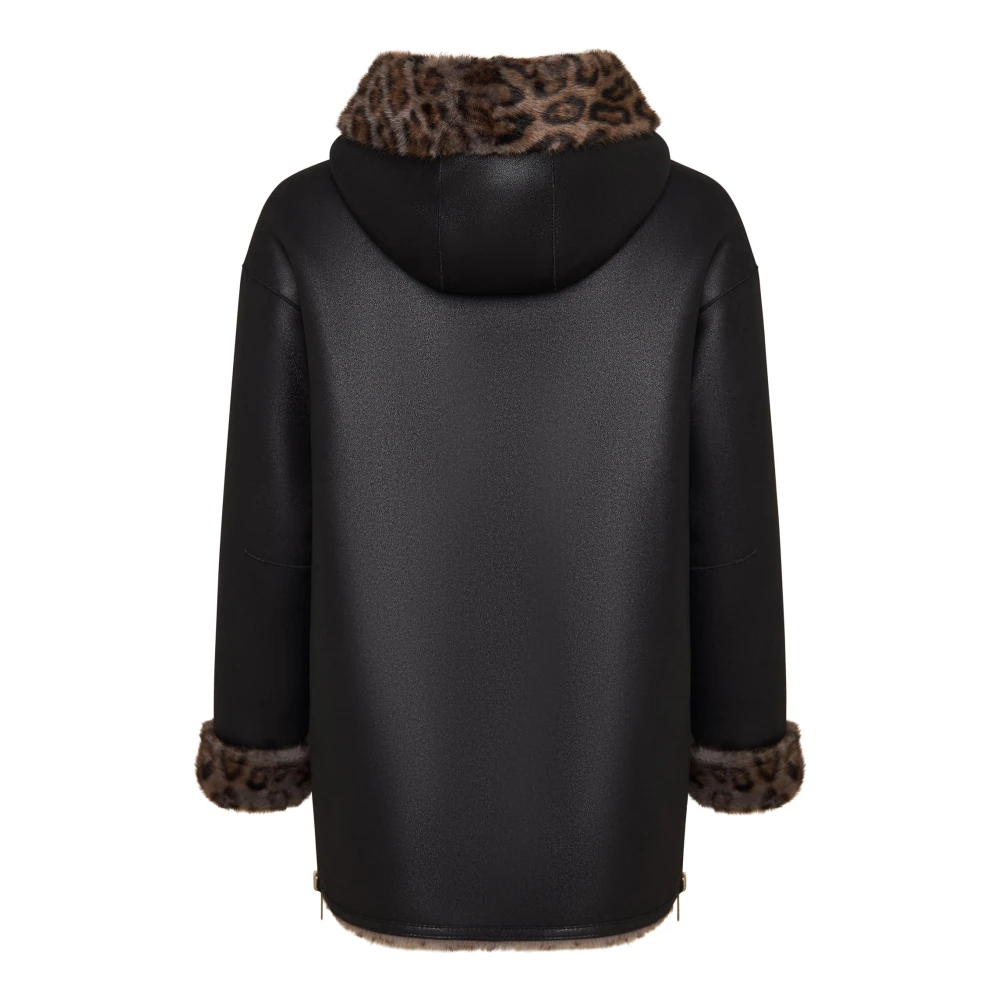 Cesare Gaspari Omkeerbare imitatieleren jas met luipaard imitatiebont afwerking Brown Dames