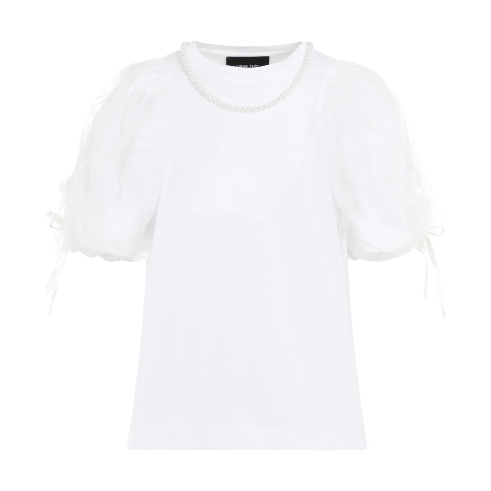 Simone Rocha Kralen Tule Overlay T-Shirt in Wit Parel White Dames