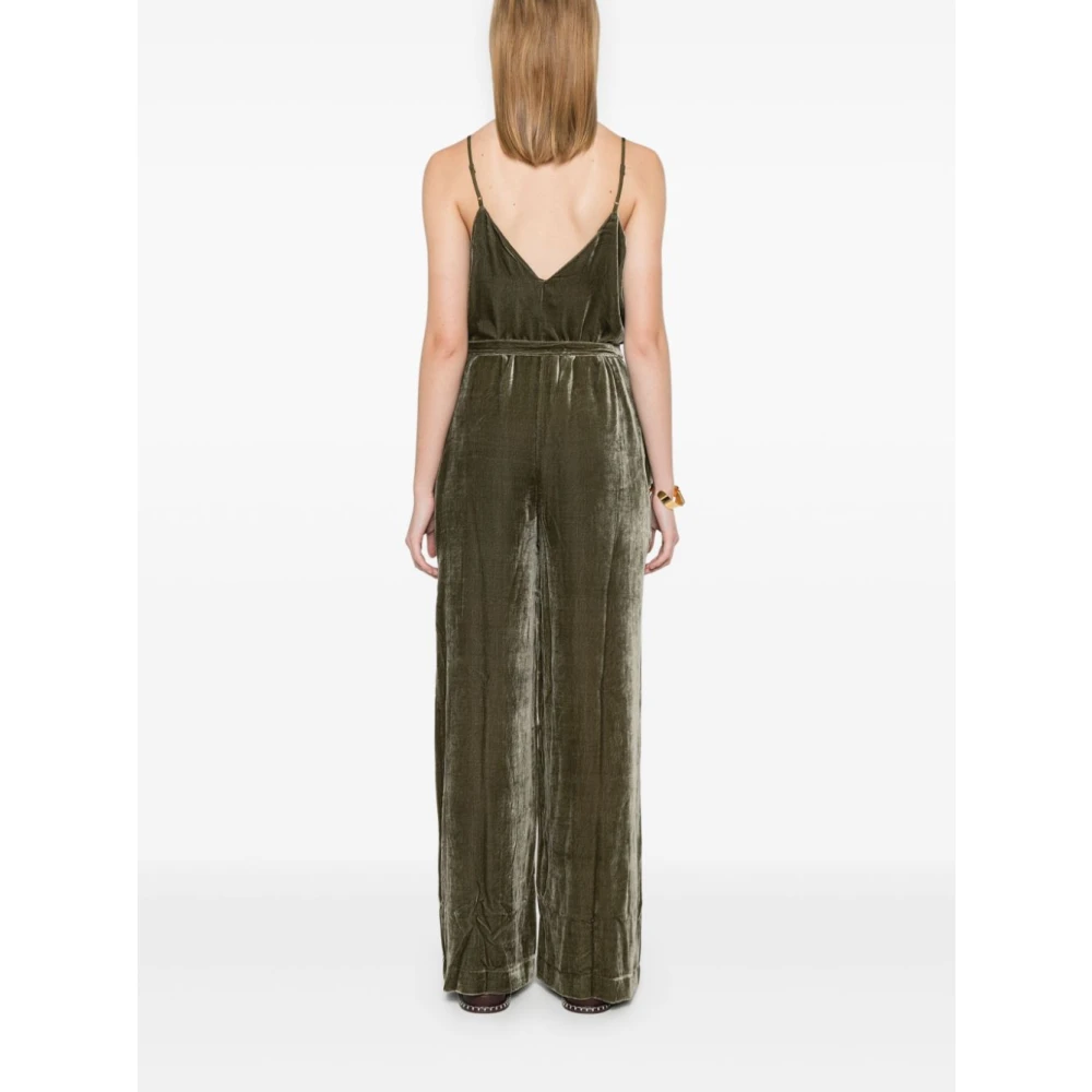 Gold Hawk Groene Velvet Palazzo Jurk met V-hals Green Dames